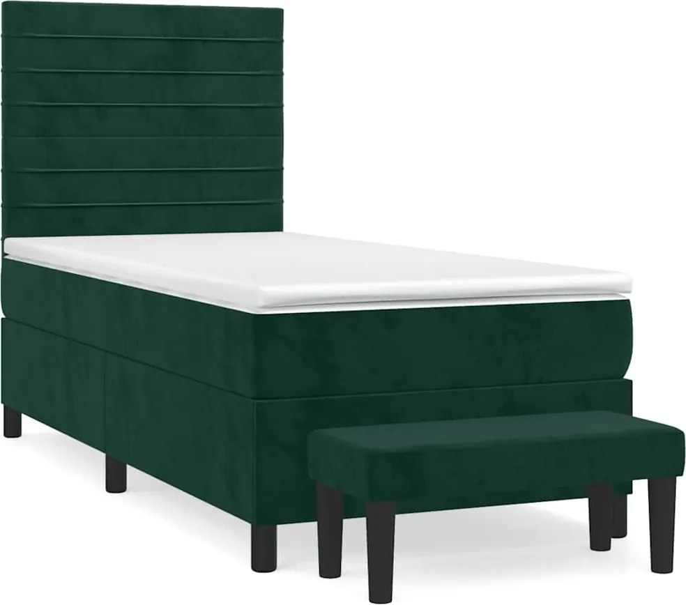 vidaXL Pat box spring cu saltea, verde închis, 100x200 cm, catifea