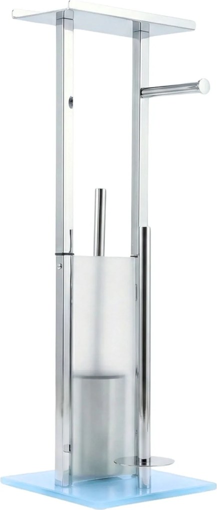 Suport pentru hârtie igienică și perie de toaletă cu raft pentru telefon HYLLA, 65 cm, argintiu