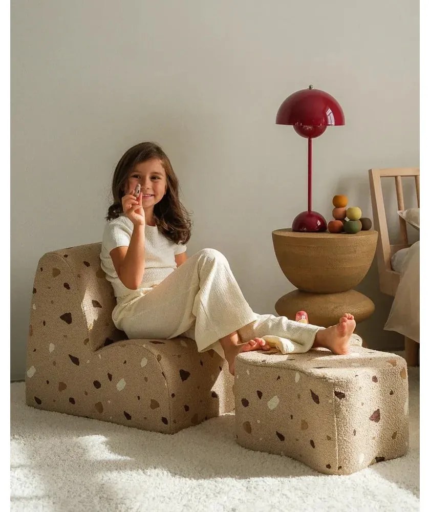 Fotoliu de copii maro deschis cu tapițerie din țesătură bouclé/cu tapițerie din chenille Terrazzo Cloud – Wigiwama