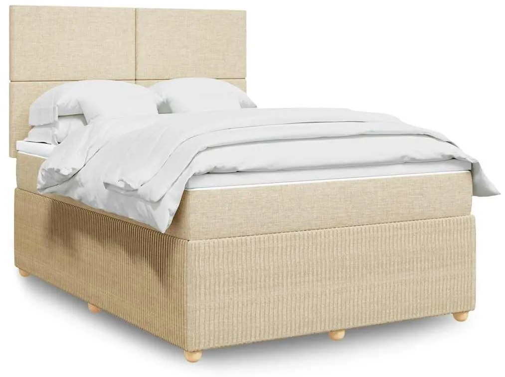 vidaXL Pat box spring cu saltea, crem, 140x200 cm, textil