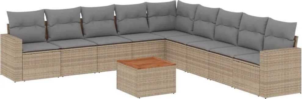 vidaXL Set canapele de grădină, 10 piese, cu perne, bej, poliratan
