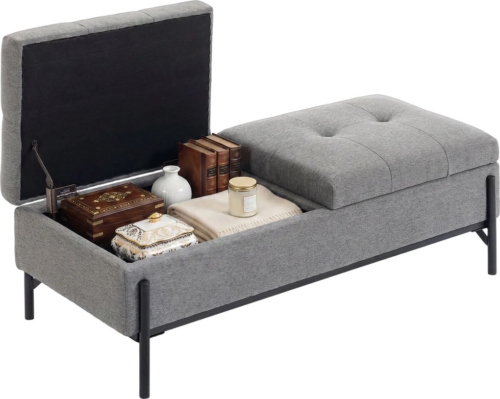 HOMCOM Ladă-bancă din ţesătură tip in, bancă de pat cu 2 compartimente, capace rabatabile şi perne extra-groase, 117 x 50 x 44 cm | Aosom Romania