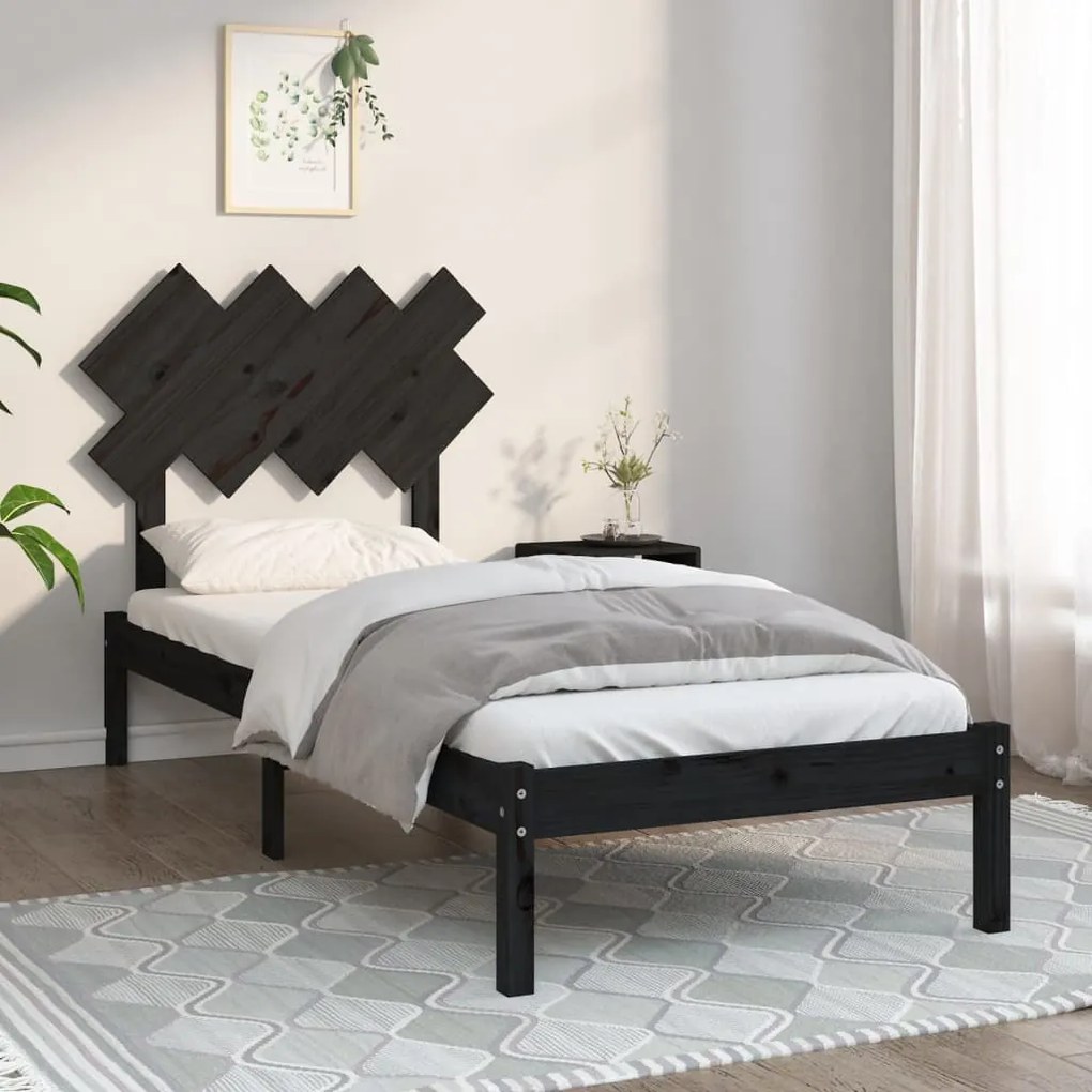 3104837 vidaXL Cadru de pat Single, negru, 90x190 cm, lemn masiv