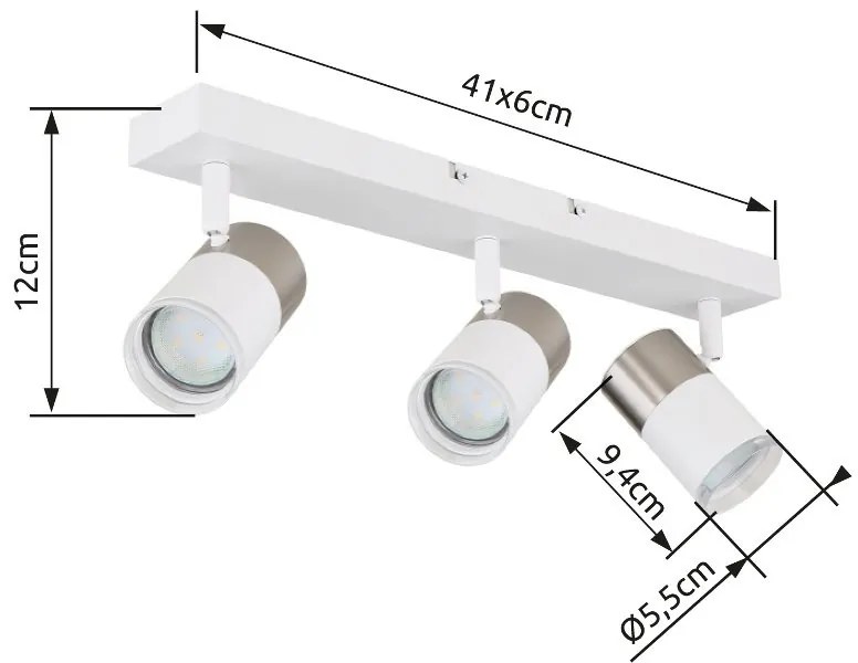 Plafoniera cu 3 Spoturi directionabile BRISBON nickel/alb