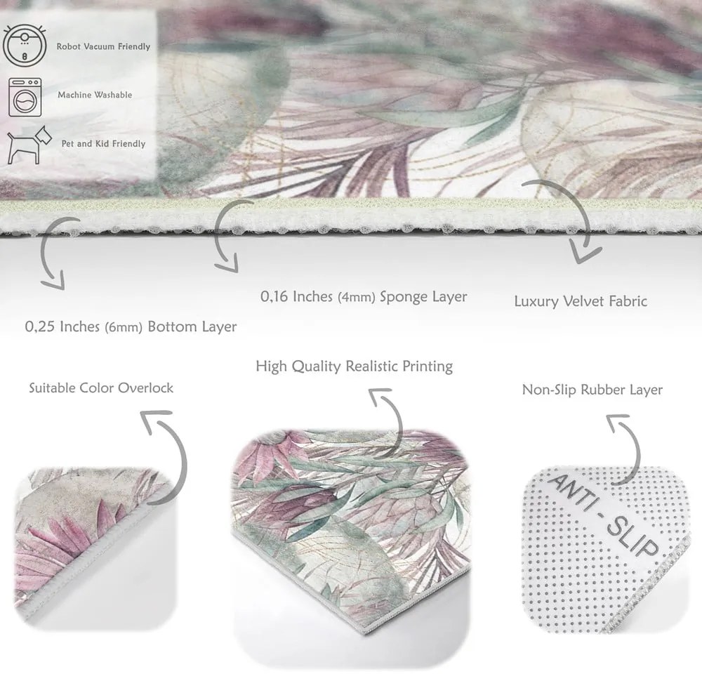 Covor mov/gri lavabil 160x230 cm Dusty Flowers – Mila Home