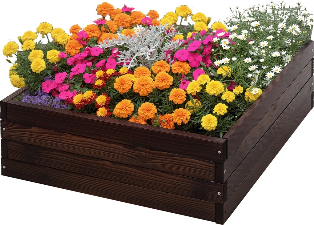Outsunny Pat înalt pentru grădină, cutie pentru plante, pat pentru legume, pentru ierburi, lemn masiv, maro închis, 60 x 60 x 23 cm | Aosom Romania