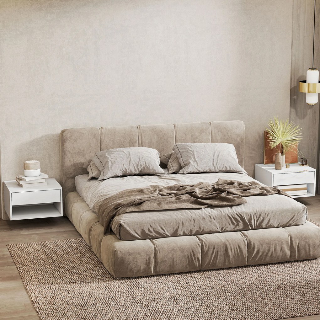 HOMCOM Set de 2 noptiere suspendate, noptiere, sertar, compartiment deschis, blat, 37 x 32 x 21 cm, alb | Aosom Romania