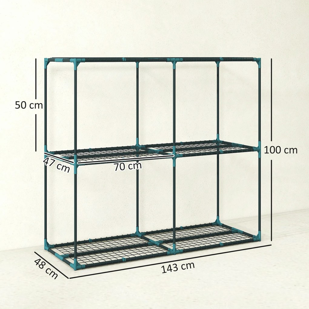 Outsunny Suport Vertical pentru Plante cu 3 Niveluri din Oțel și Plastic, Suport Ghivece pentru Interior și Exterior, Grădină, Balcon, 143x48x100 cm, Verde Închis | Aosom Romania