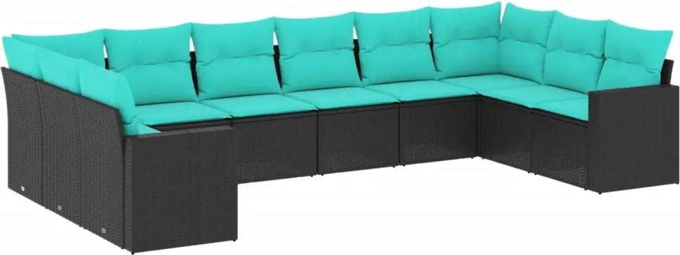vidaXL Set canapele de grădină cu perne, 10 piese, negru, poliratan