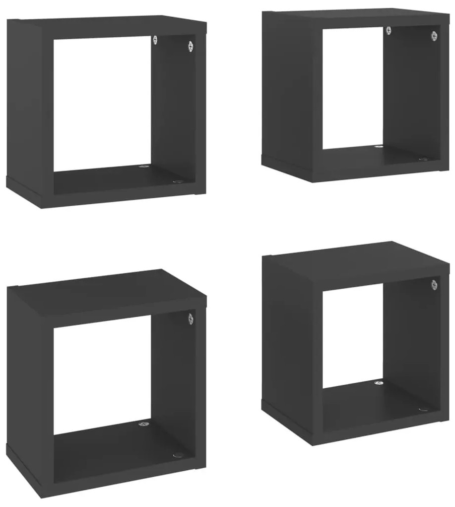 807059 vidaXL Rafturi de perete cub, 4 buc., gri, 22x15x22 cm