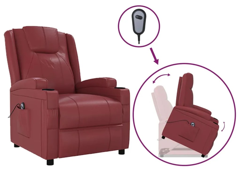 3124572 vidaXL Fotoliu cu ridicare pe verticală, roșu vin, piele ecologică