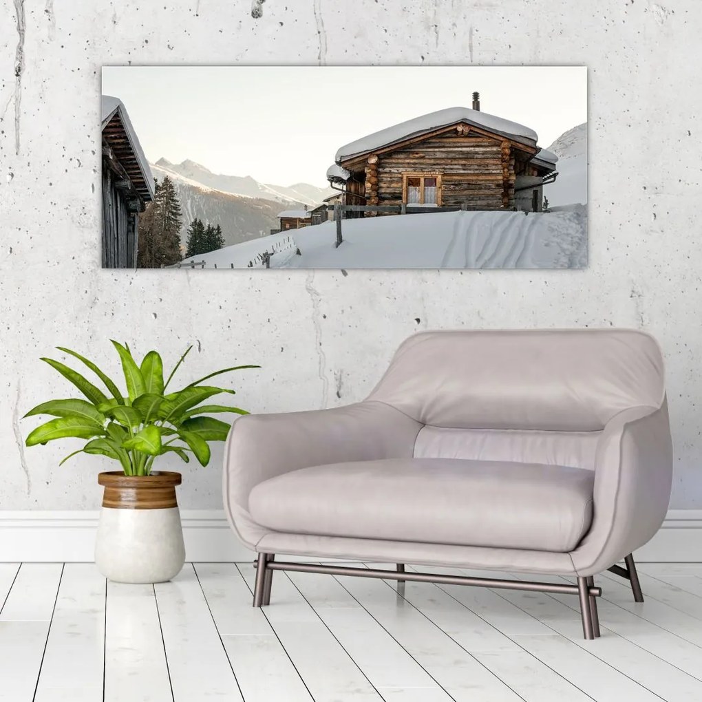 Tablou - cabana montană în zăpadă (120x50 cm)