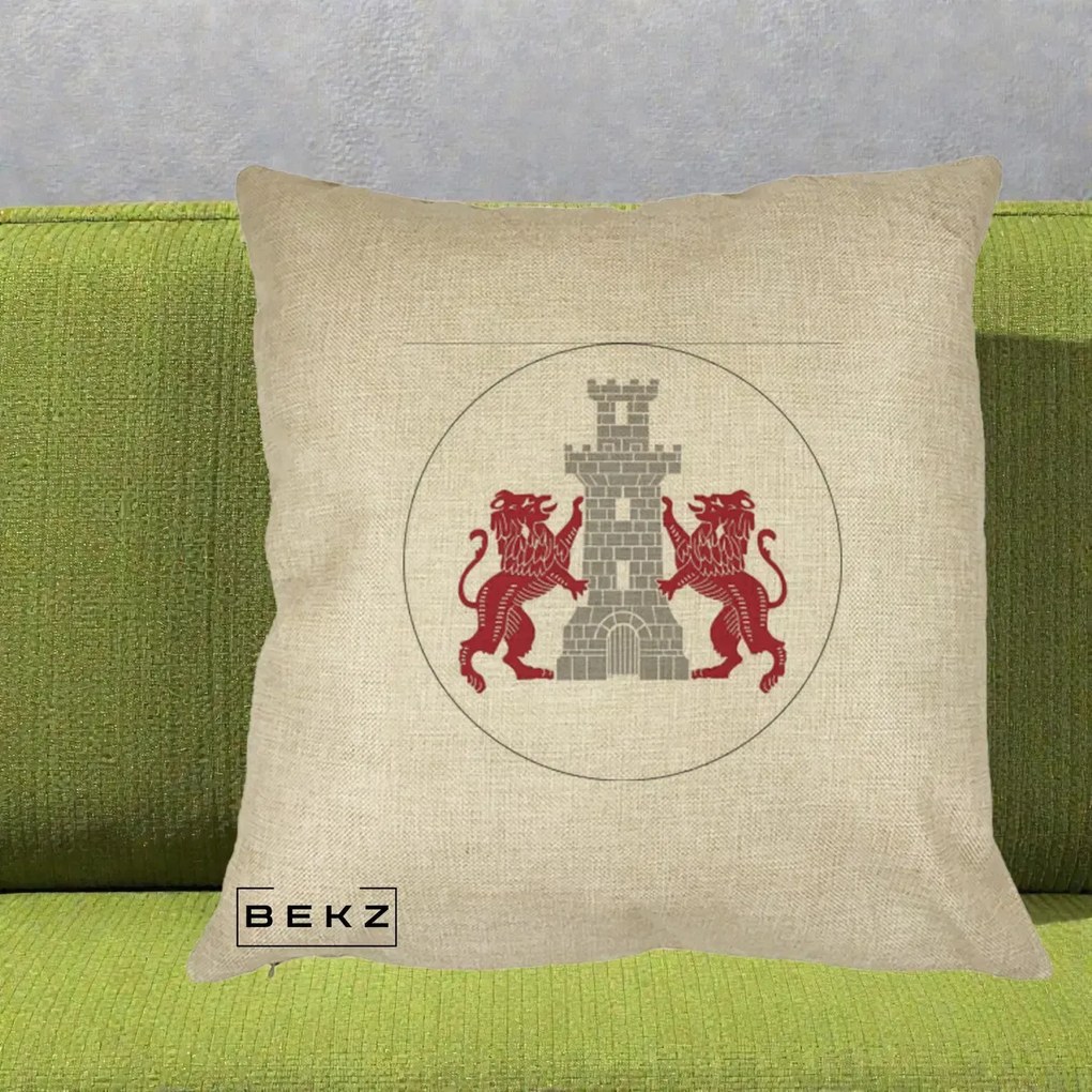 Perna Personalizata Cetatea Turnu Magurele Heraldic, 40x40 cm, Crem, Husa Detasabila, Perna Inclusa, BEKZ®