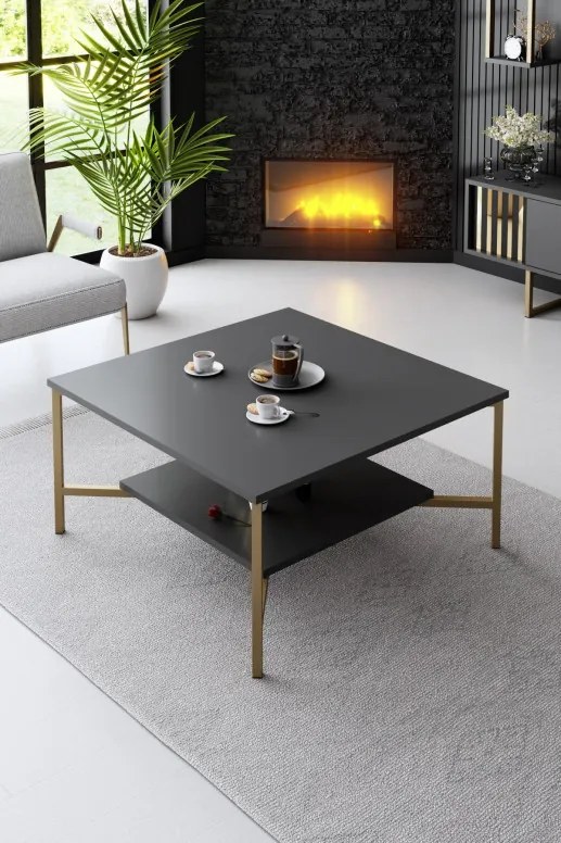 Set de mobilier pentru living Gold, Antracit- Auriu