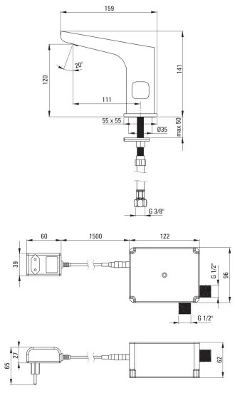 Deante BQH_N29V - Baterie umyvadlová bezdotyková HIACYNT 230/6V černá