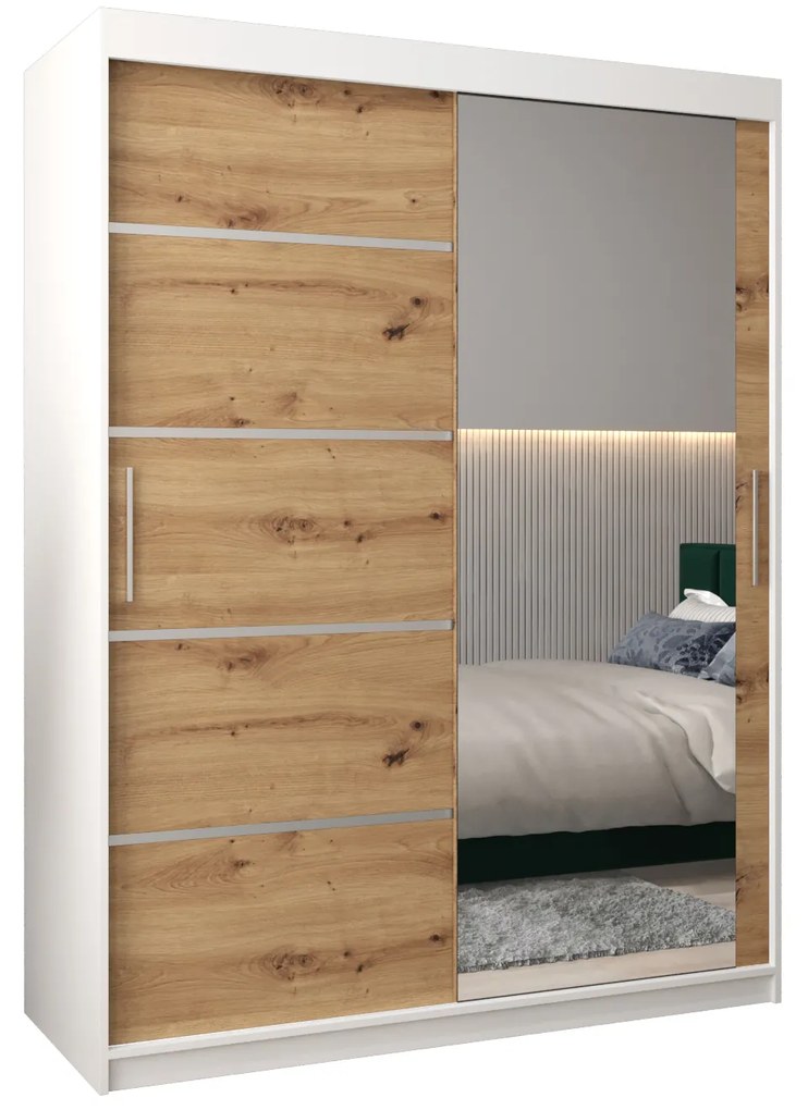 Dulap de haine 150 cm cu oglindă Verika 2 150 (alb + stejar artisan). 1064200