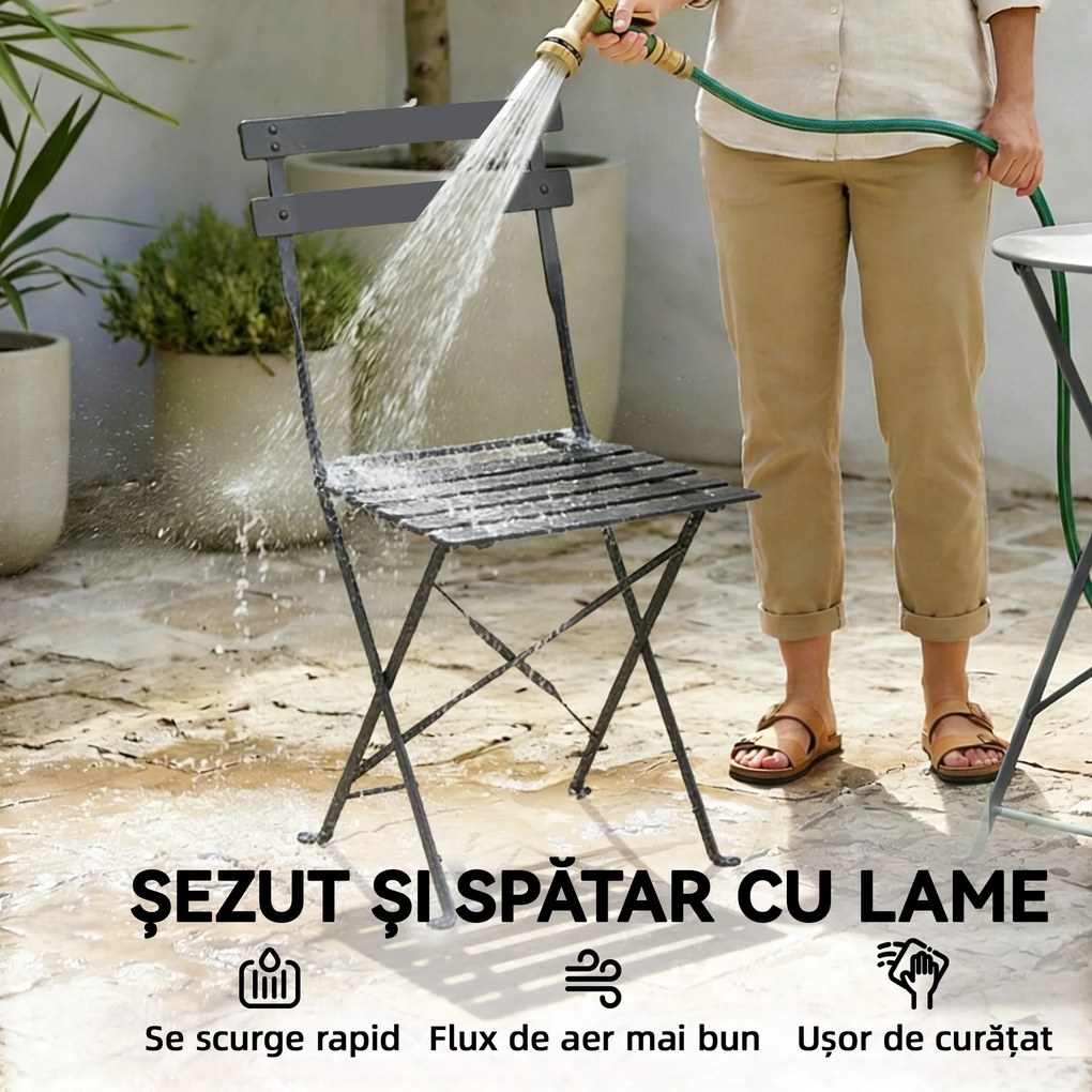 Outsunny Set Bistro Exterior, Mobilier Pliabil cu Masă și 2 Scaune, Negru | Aosom Romania