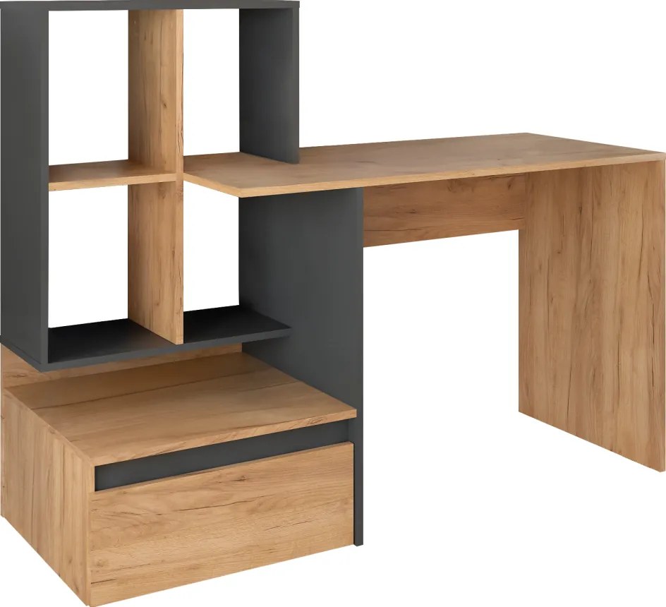 Masă PC, stejar craft auriu/grafit, EROSS NEW