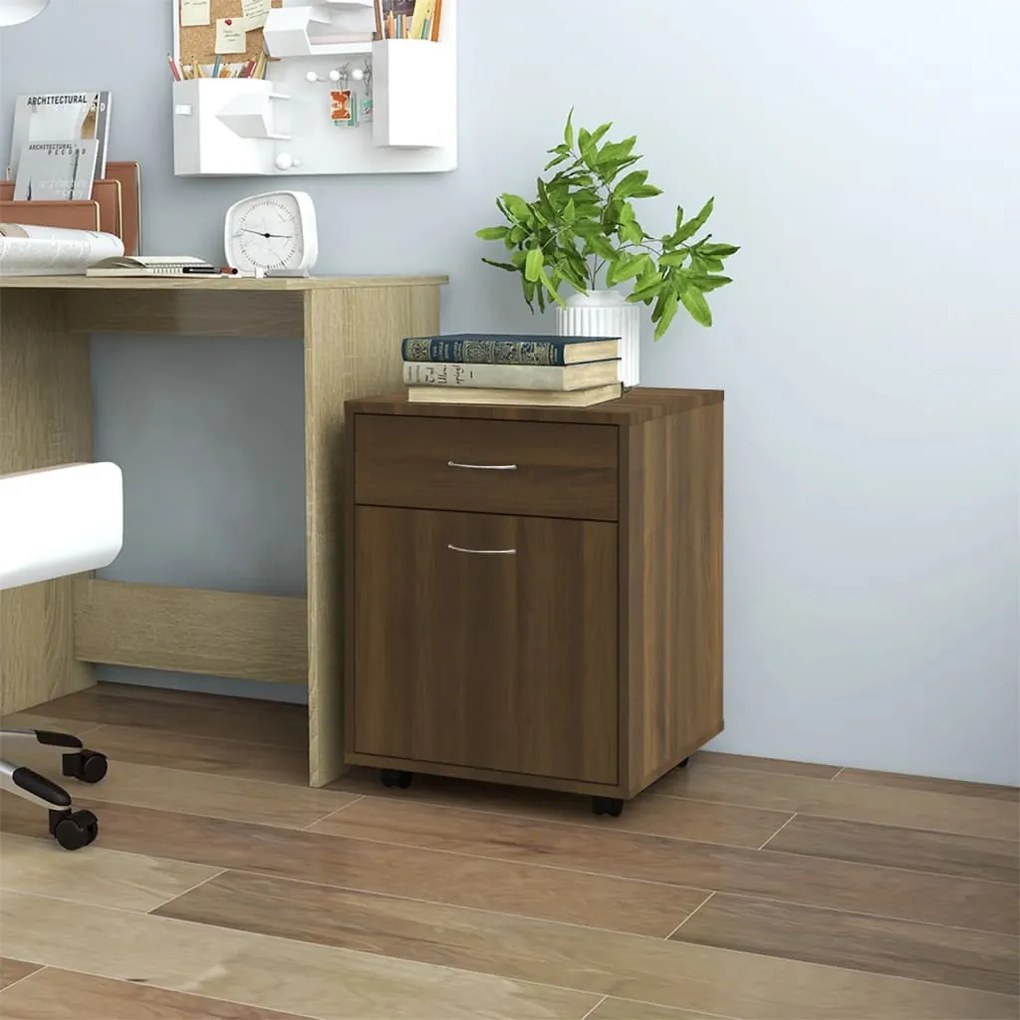 815965 vidaXL Dulap cu roți, stejar maro, 45x38x54 cm, lemn prelucrat