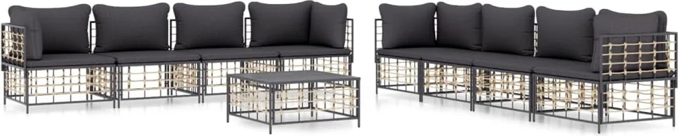 vidaXL Set mobilier de grădină cu perne, 9 piese, antracit, poliratan