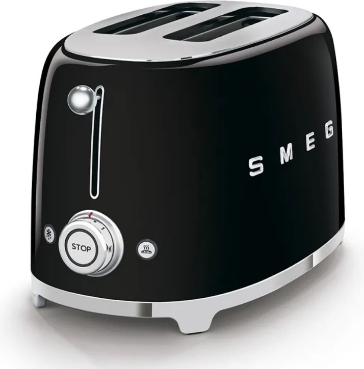 Prajitor de paine SMEG 50's Style TSF01BLEU, 950 W, 2 felii, 6 trepte, Tava pentru firimituri, Cablu integrat, Otel inoxidabil, Negru