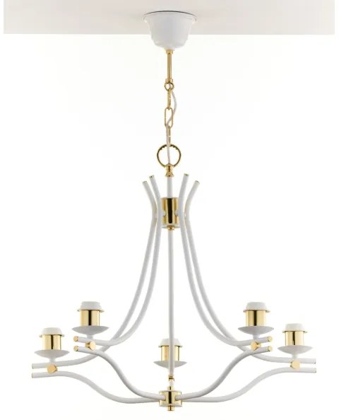 Jupiter 2084 - Candelabru pe lanț SAMBA, 5xE27/15W/230V, alb/auriu