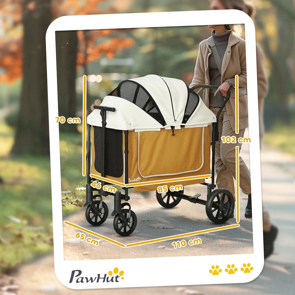 PawHut Cărucior pentru câini buggy pliabil pentru câini și pisici până la 30 kg 110 x 65 x 102 cm Maro | Aosom Romania