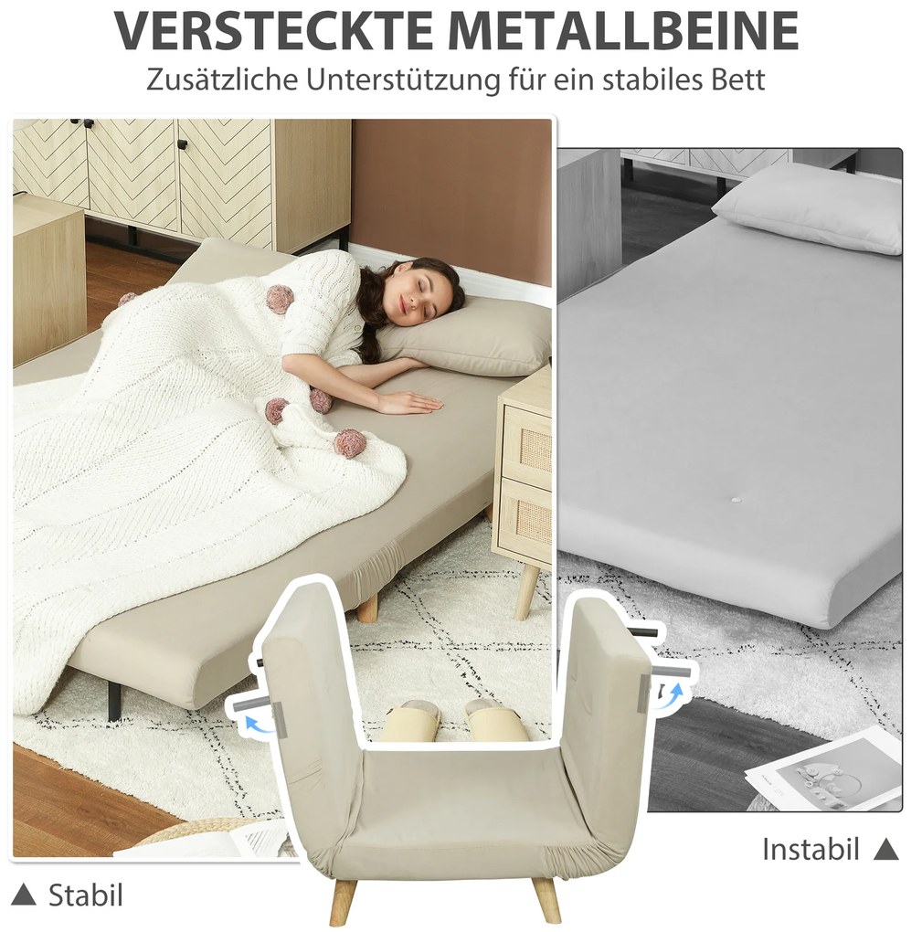 HOMCOM Canapea de dormit Canapea de relaxare Canapea Canapea, inclusiv 2 perne, Material de Catifea, 130 x 78 x 79 cm, Bej | Aosom Romania