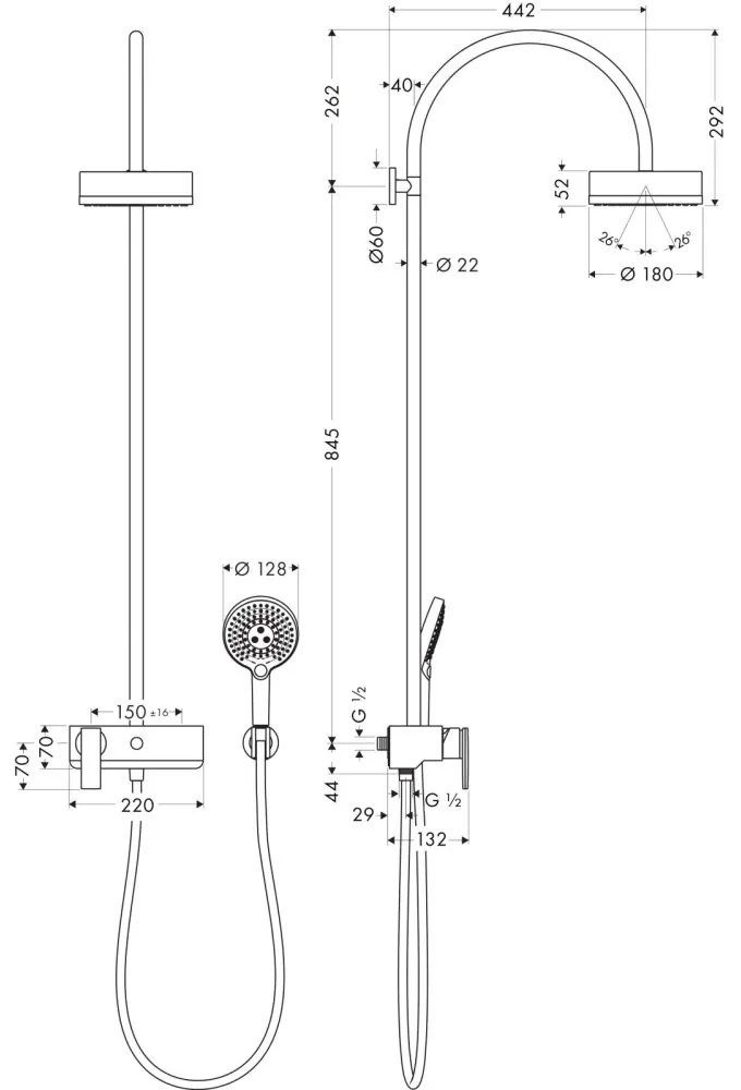 Coloana de dus crom cu baterie dus si palarie rotunda Hansgrohe Axor Citterio