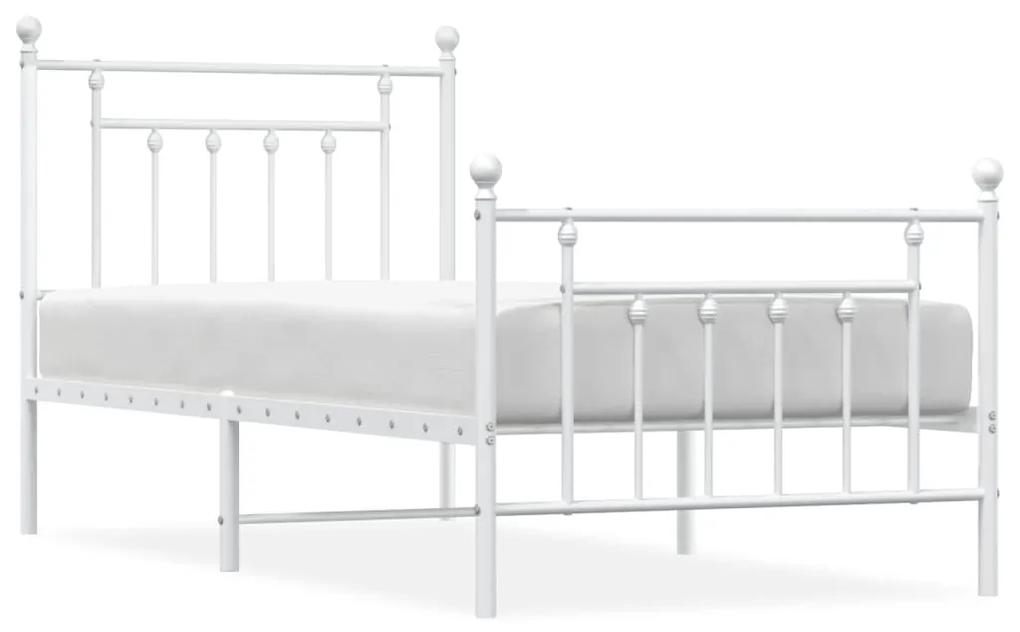 353596 vidaXL Cadru de pat metalic cu tăblie de cap/picioare, alb, 90x190 cm