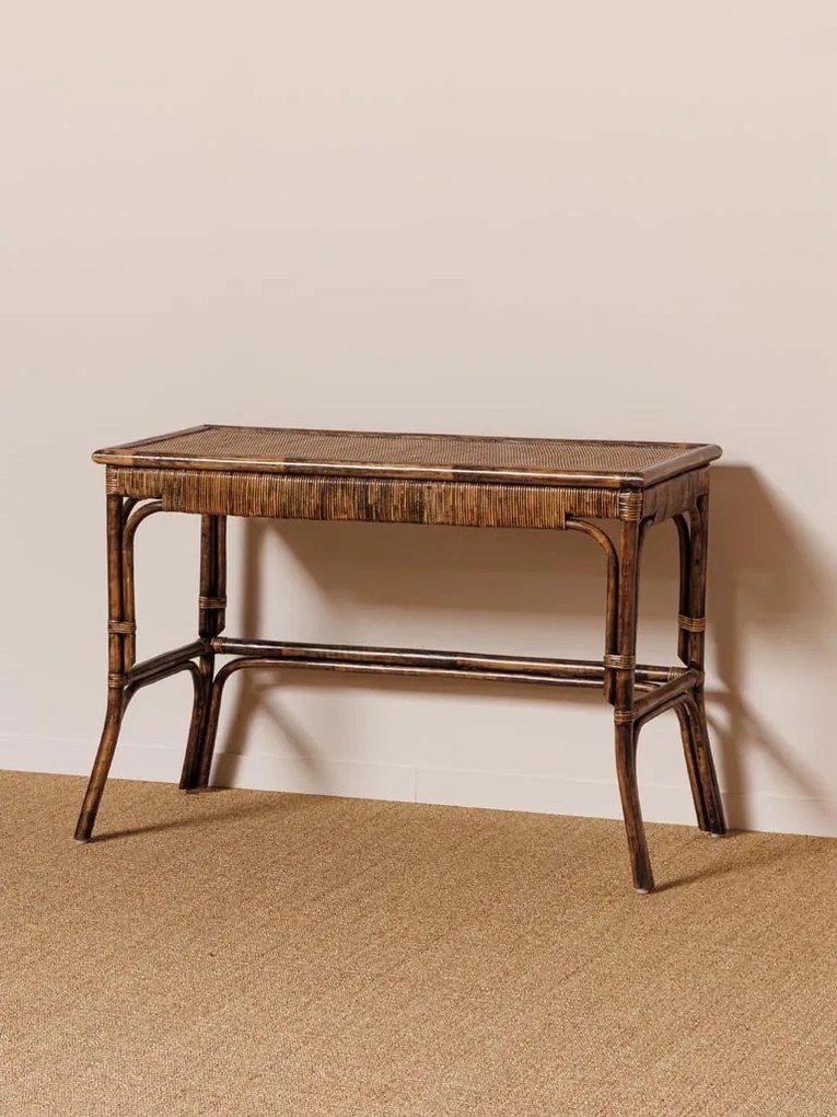 Masă de birou din ratan, maro, în stil eclectic, cu blat împletit, 76 x 115 x 53 cm, „Veracruz”