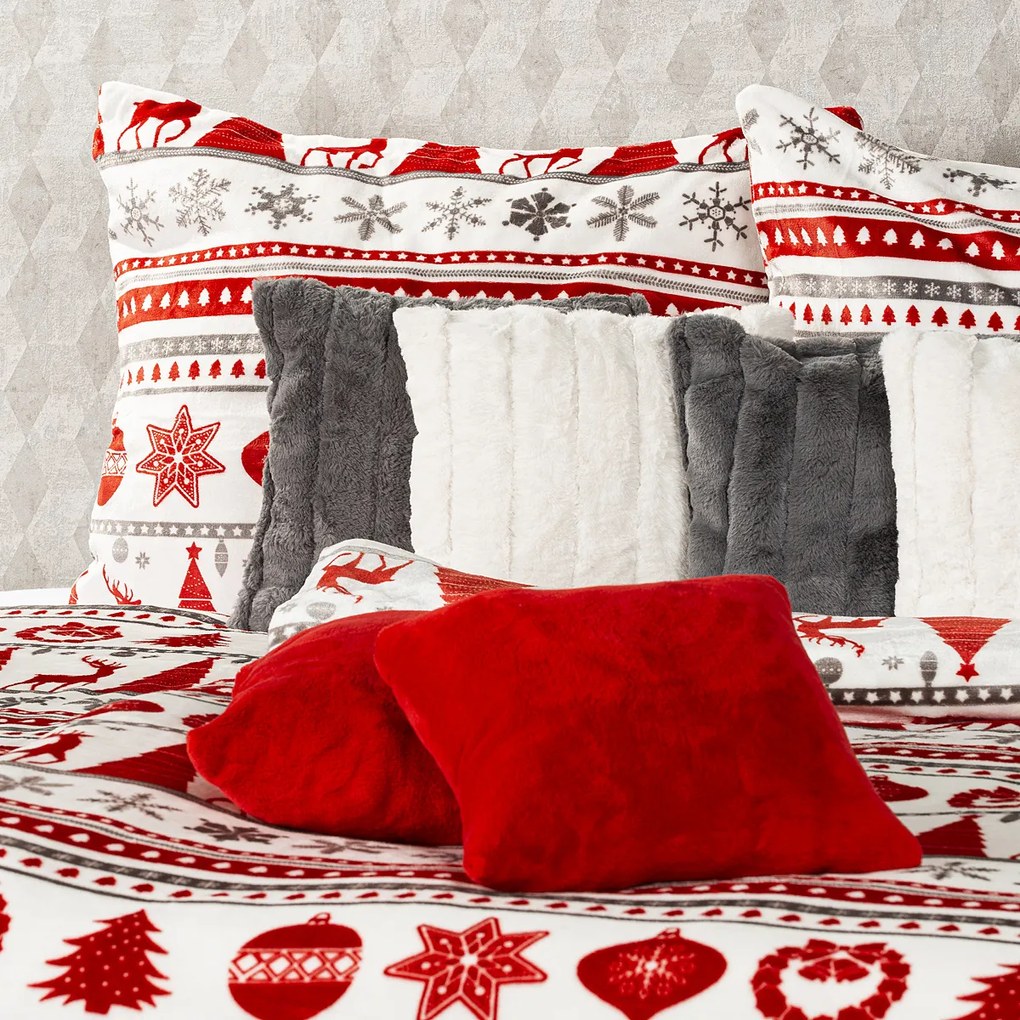 Lenjerie pat micro-flanelă Crăciun 4Home Christmas Time, roșu, 160 x 200 cm, 70 x 80 cm