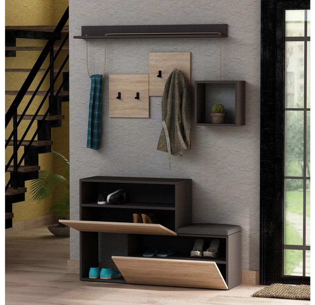 Set mobilier pentru hol Huan (antracit + stejar). 1067304