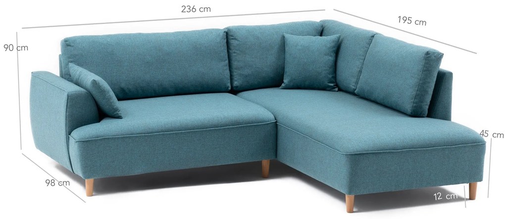 Canapea de colț Felix Extra Soft Corner Sofa Right - Turquoise