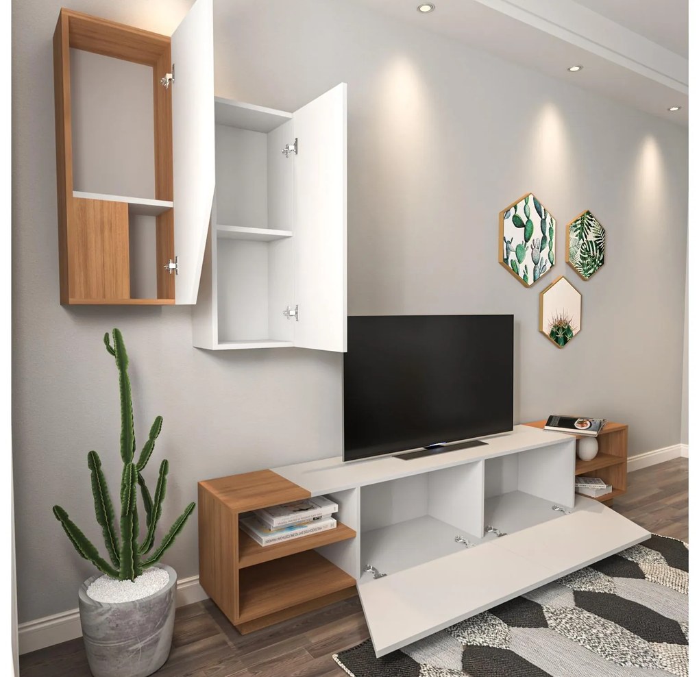 Mobilier living Ziva 2 (alb + teak). 1102661