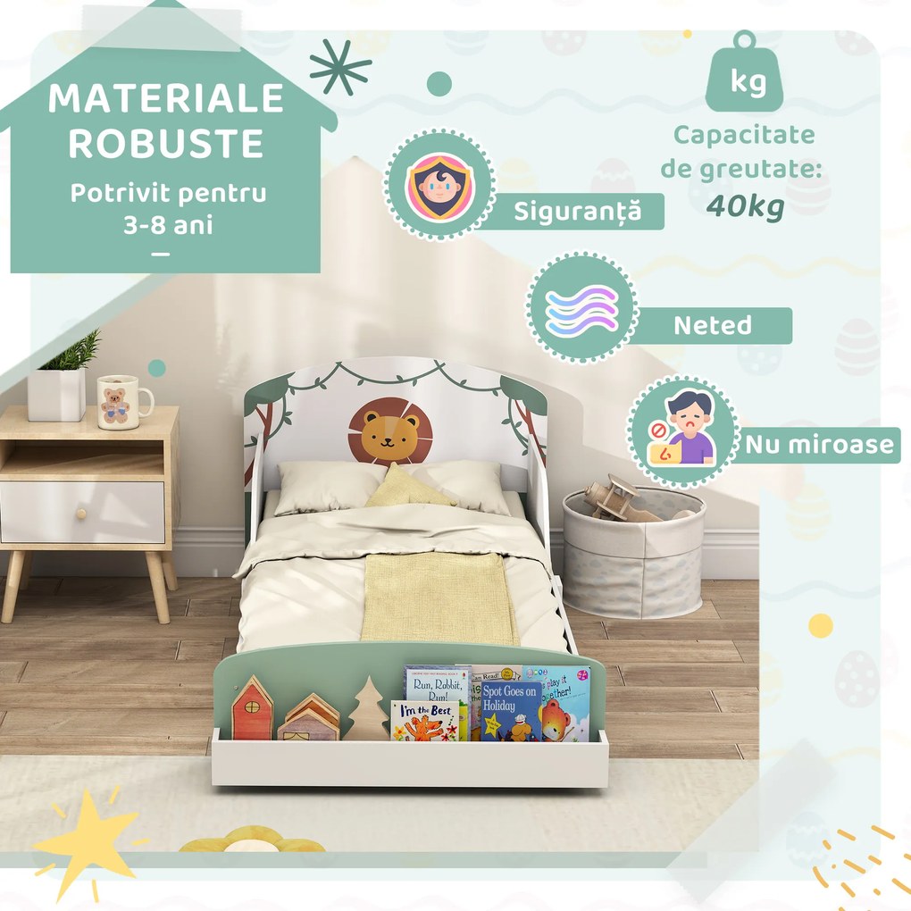 AIYAPLAY Pat pentru Copii cu Spațiu de Depozitare și Design Leu, 3-8 Ani | Aosom Romania