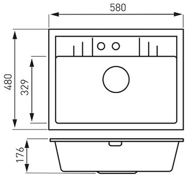 Chiuveta granit Ferro Mezzo II, 1 cuva, 580x480 mm, grafit lucios - DRGM1/48/58HA