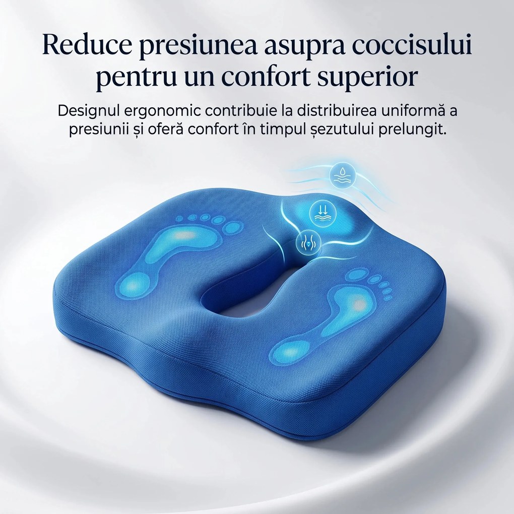 Perna ortopedica sezut memory foam cu gel si ventilatie ORTO COCCIS Plus Aero-Gel, Alb