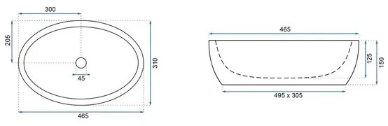 Lavoar pe blat Rea Shila alb oval 49 cm