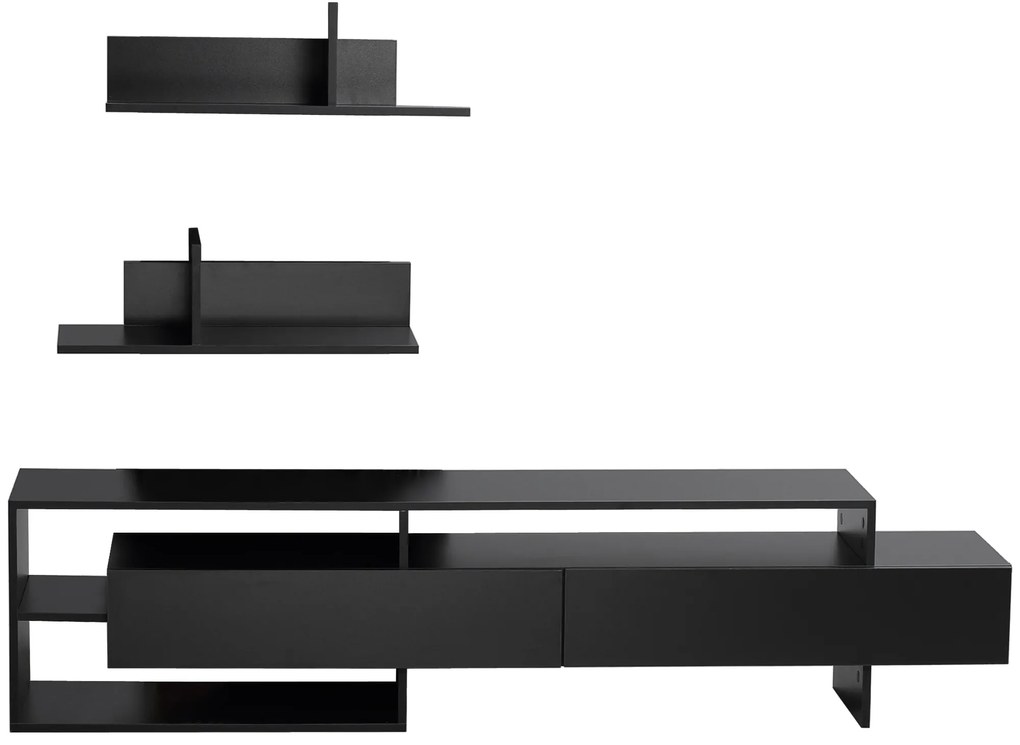 Suport TV modern HOMCOM cu 2 rafturi din lemn, dulap TV cu compartimente deschise si dulapuri, negru | Aosom Romania