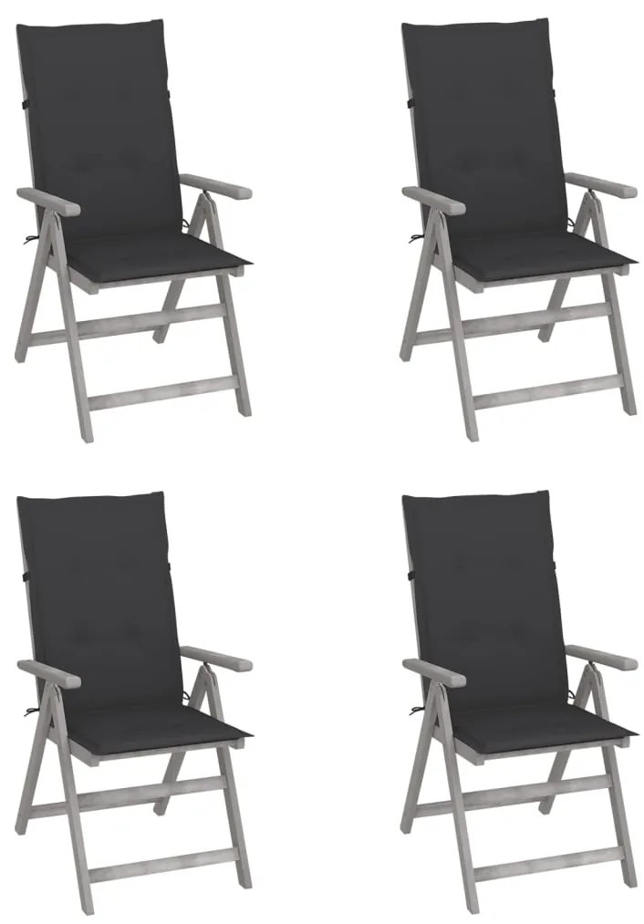 vidaXL Scaune grădină rabatabile, cu perne, 4 buc., lemn masiv acacia