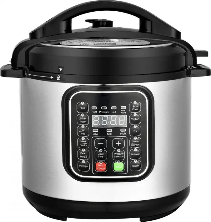Multicooker Elite EPC-61280, 1000 W, 6 l, 11 programe, Timer, Afisaj LED, Inox/Negru