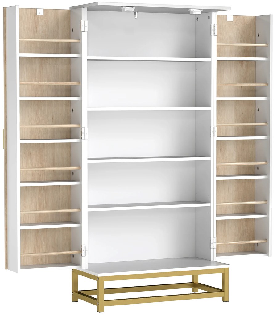 HOMCOM Dulap de bucătărie mobilier pentru depozitare cu 12 rafturi cu uși, rafturi ajustabile, 58x29x119,5cm, alb | Aosom Romania