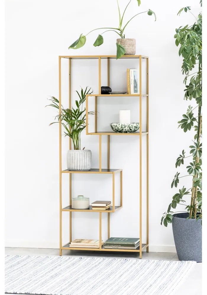 Bibliotecă neagră/aurie 77x185 cm Seaford – Actona