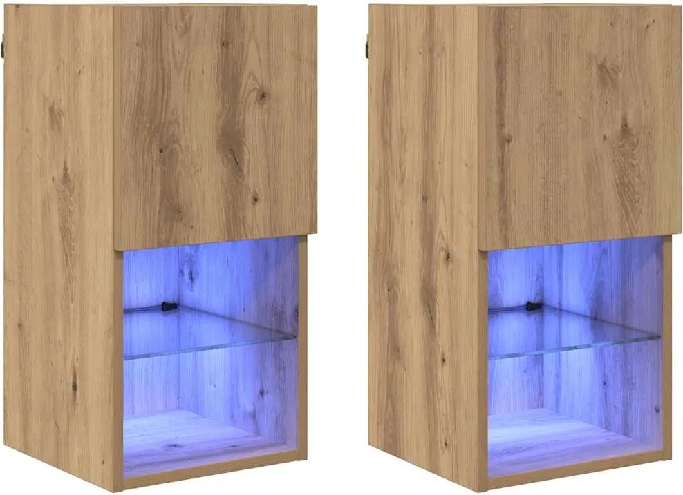 vidaXL Șifonieri pentru TV montate pe perete 2 pcs Stejar Artizanal