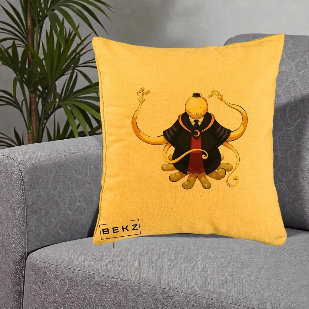 Perna Personalizata Assassination Classroom Koro-sensei, 40x40 cm, Galben, Husa Detasabila, Perna Inclusa, BEKZ®
