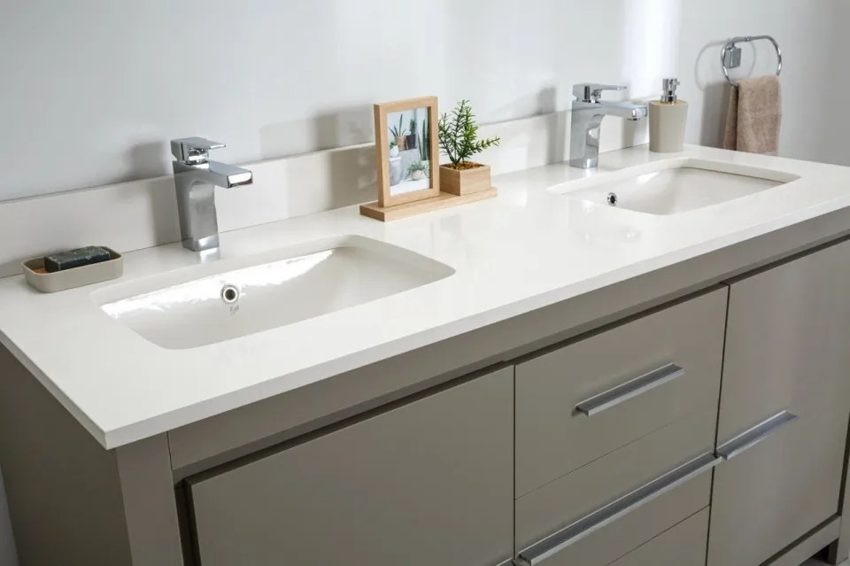 Set Mobilier Baie Superior 60, Include Dulap Baza cu Lavoar Dublu și 2 Oglinzi, 150 cm, Gri
