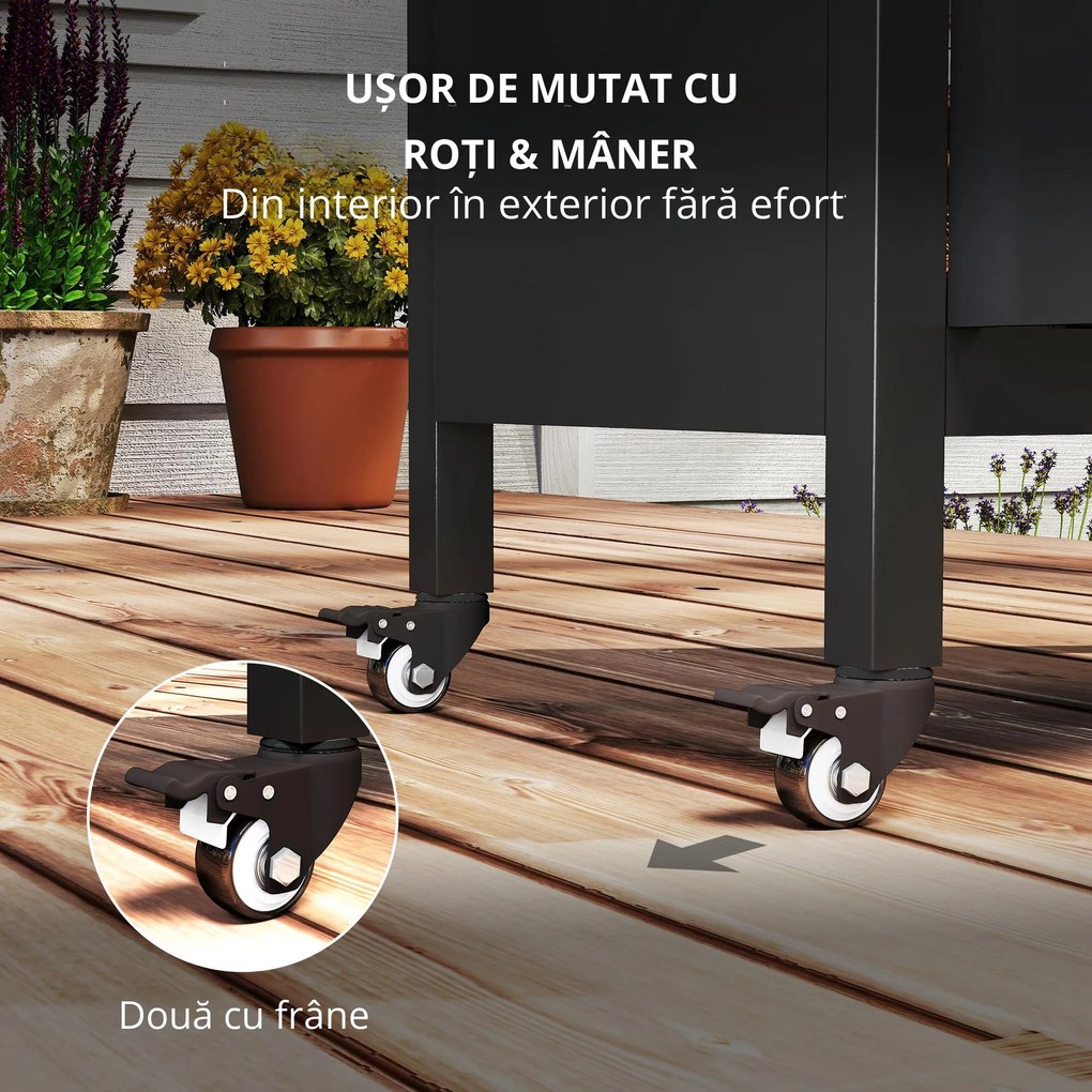 Outsunny Cărucior pentru Grătar cu Blat din Oțel Inoxidabil și Măsuță Laterală Pliabilă, 116x50x93 cm, Negru | Aosom Romania