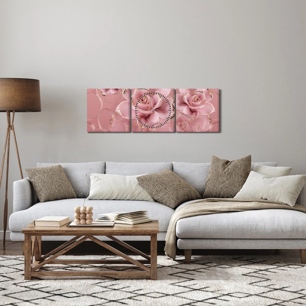 Tablou - Decor floral (cu ceas) (90x30 cm)