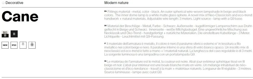 Lustra/Pendul design modern CANE 40cm bej